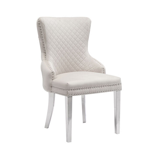 Lyon 2x Dining Chair Beige Velvet STAINLESS Legs Lyon 2x Dining Chair Beige Velvet STAINLESS Legs