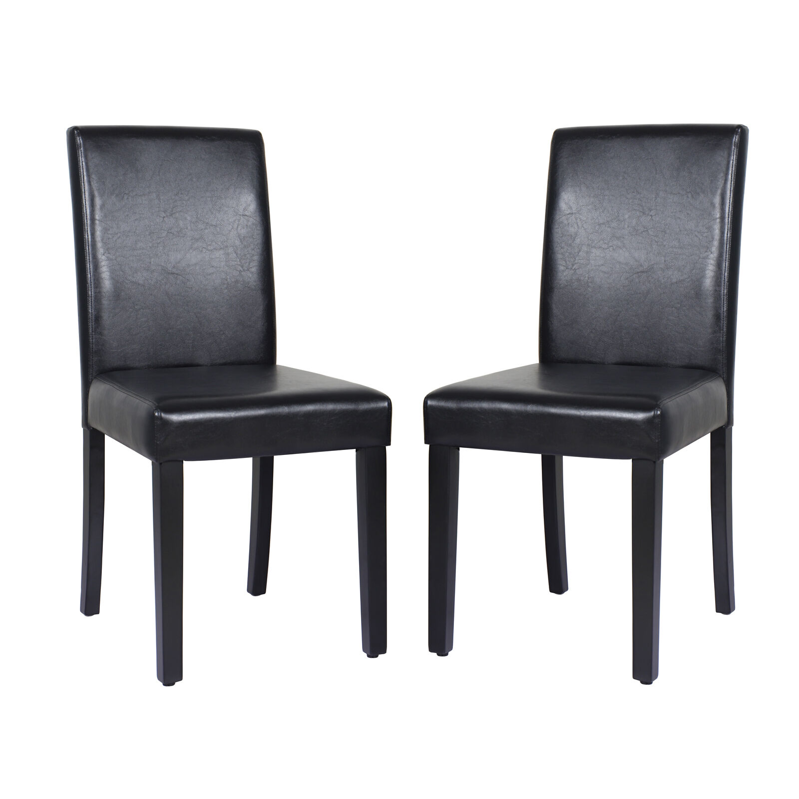 2x Wooden Frame Black Leatherette Dining Chairs with Solid Pine Legs 2x Wooden Frame Black Leatherette Dining Chairs with Solid Pine Legs