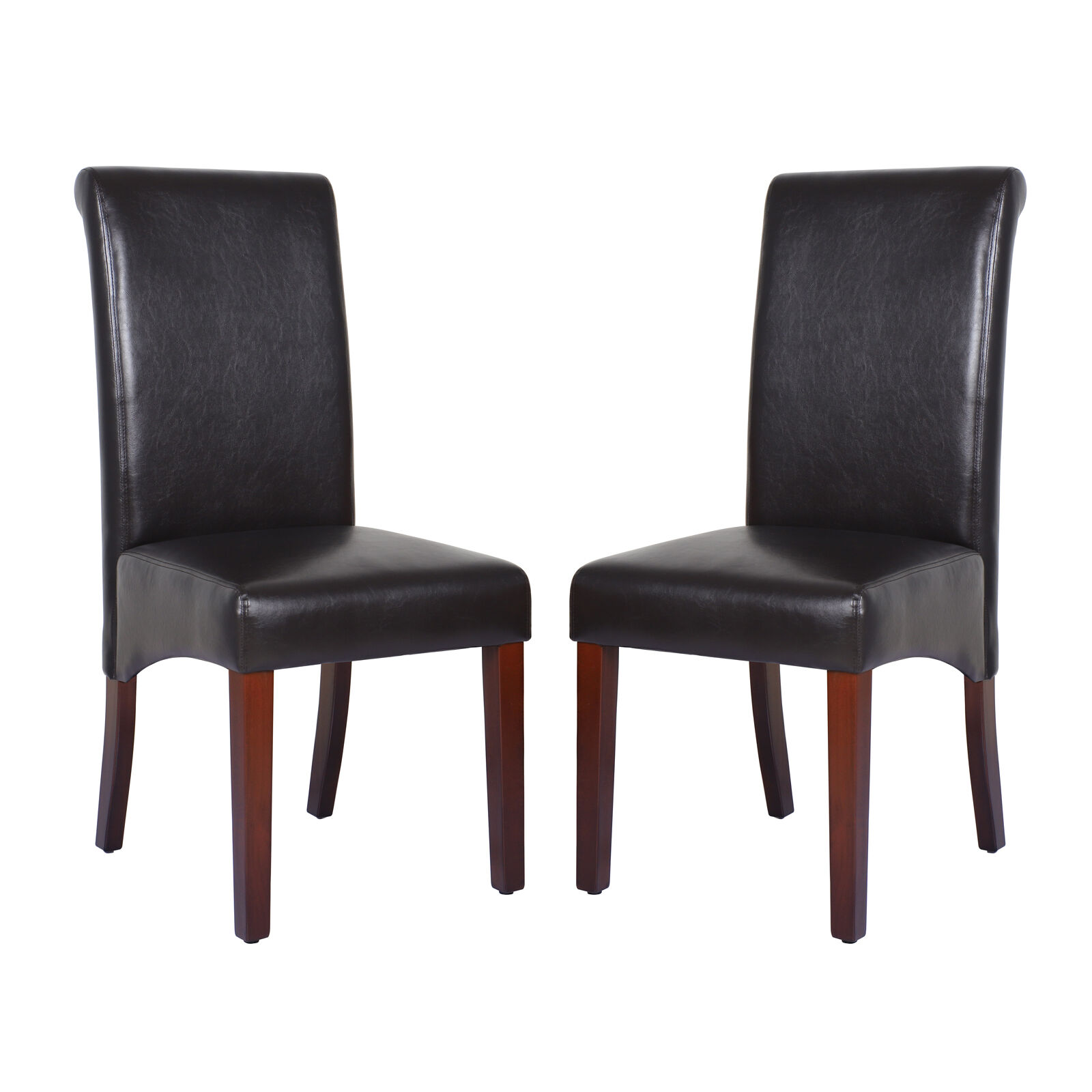 2x Wooden Frame Brown Leatherette Dining Chairs with Solid Pine Legs 2x Wooden Frame Brown Leatherette Dining Chairs with Solid Pine Legs