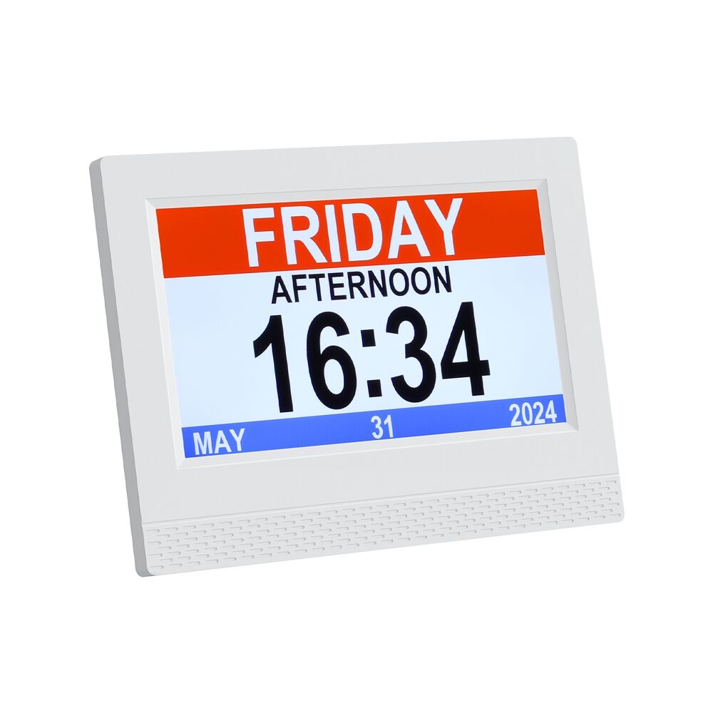 7" Digital Day Clock Calendar Alarm White 7" Digital Day Clock Calendar Alarm White