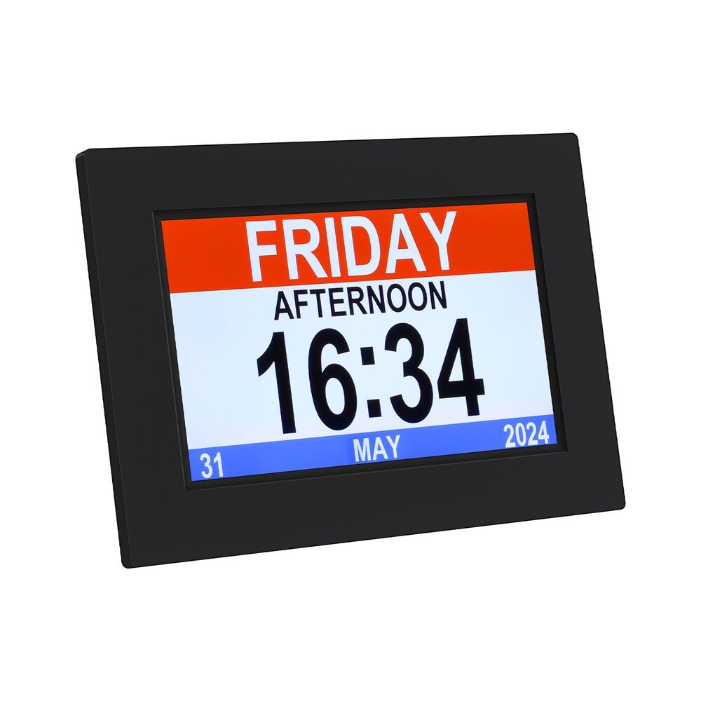 8" Digital Day Clock Calendar Alarm Black 8" Digital Day Clock Calendar Alarm Black