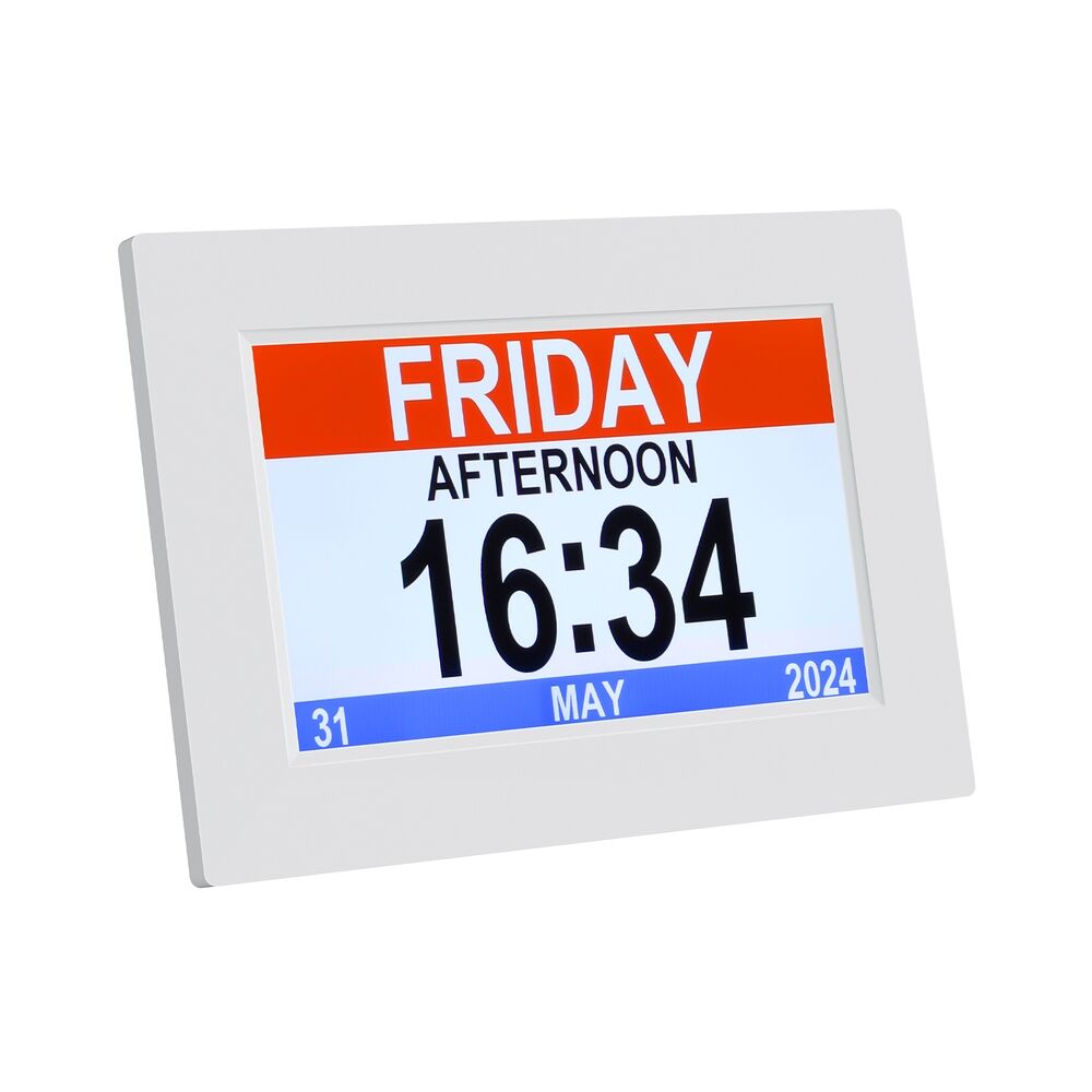 8" Digital Day Clock Calendar Alarm White 8" Digital Day Clock Calendar Alarm White