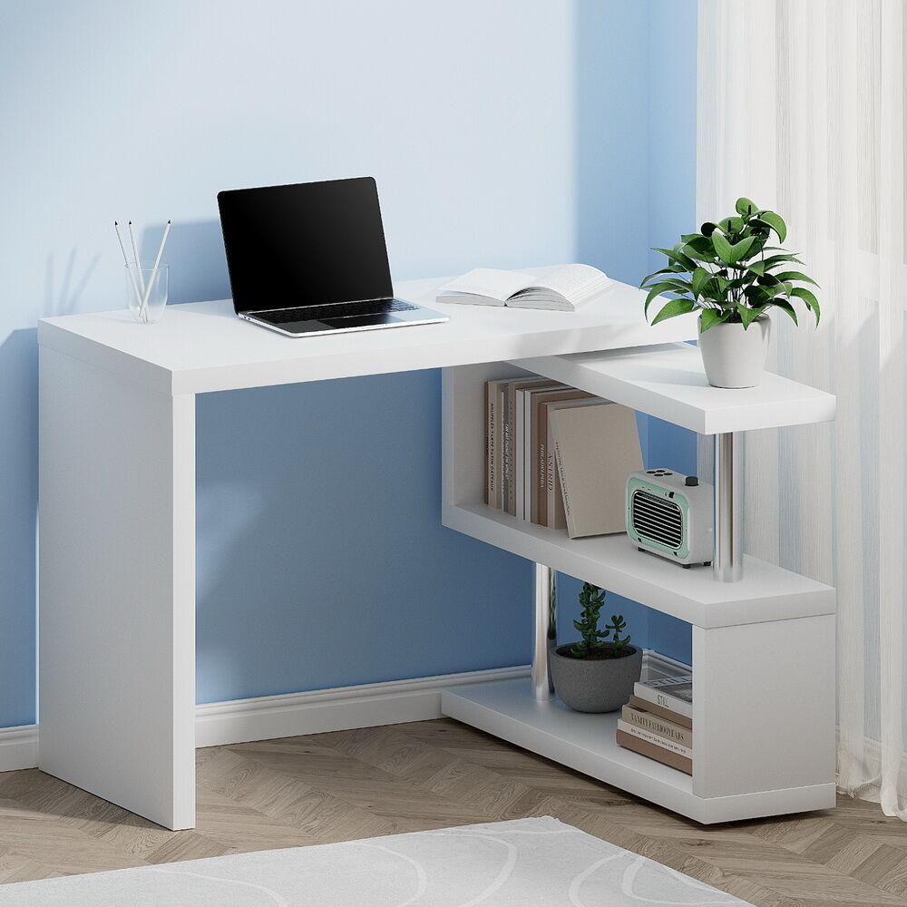 Computer Desk L-Shape Bookshelf White Computer Desk L-Shape Bookshelf White