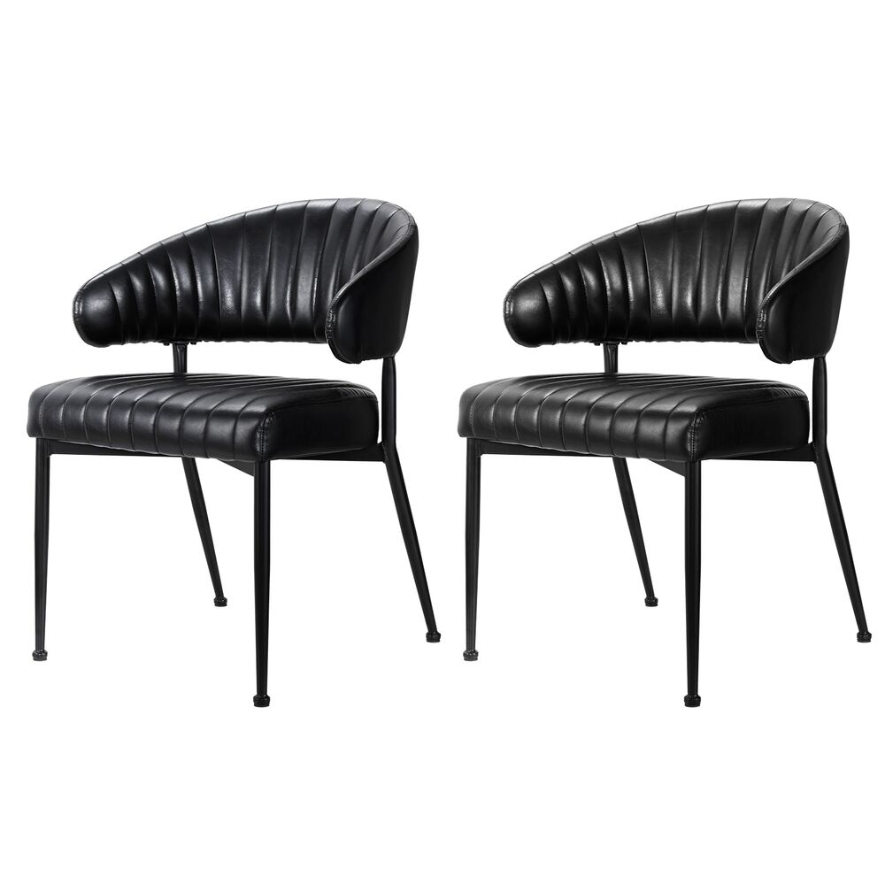 Dining Chairs Set of 2 Leather Hollow Armchair Black Dining Chairs Set of 2 Leather Hollow Armchair Black
