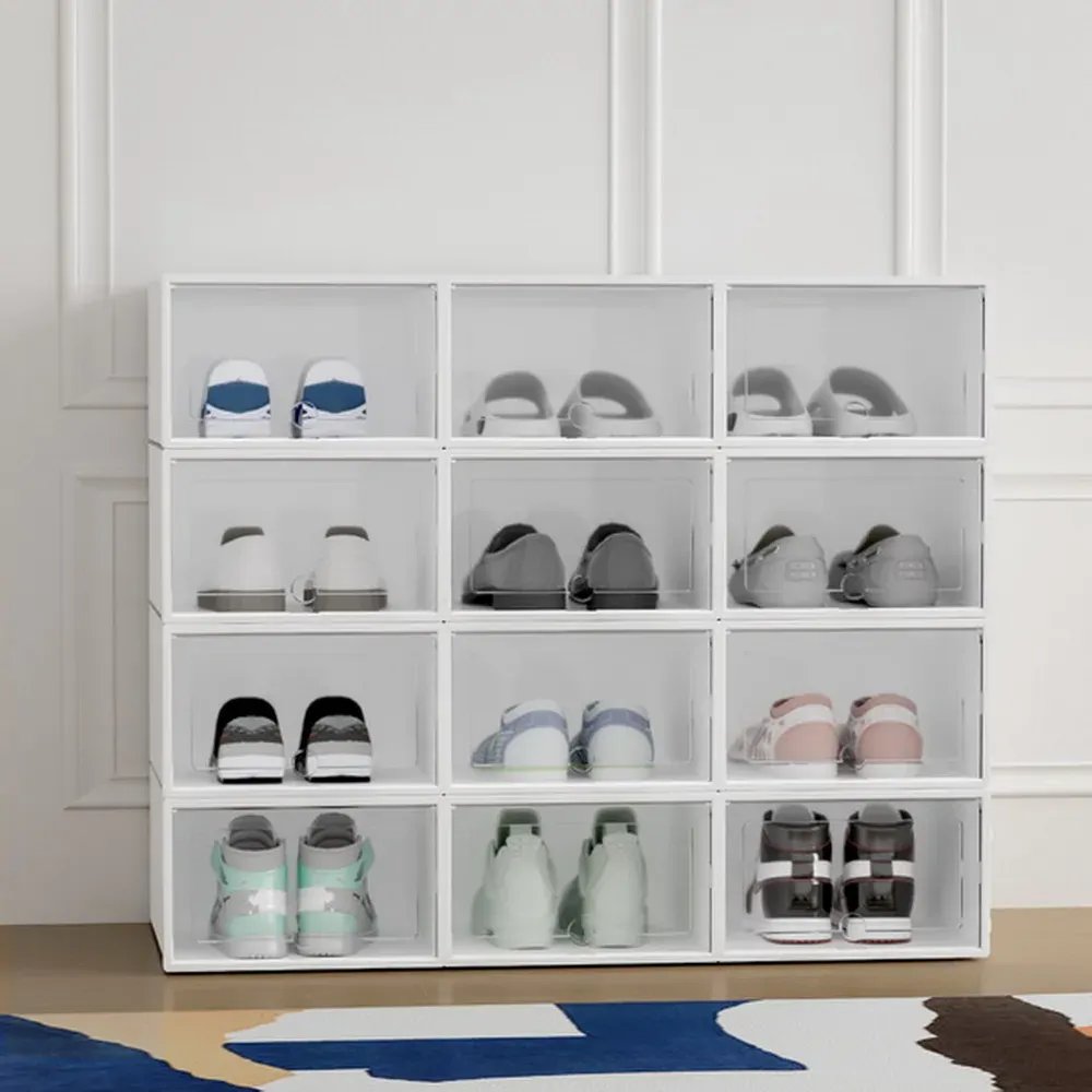 Shoe Box Set of 12 Storage Case Stackable Plastic Shoe Cabinet Cube White Shoe Box Set of 12 Storage Case Stackable Plastic Shoe Cabinet Cube White