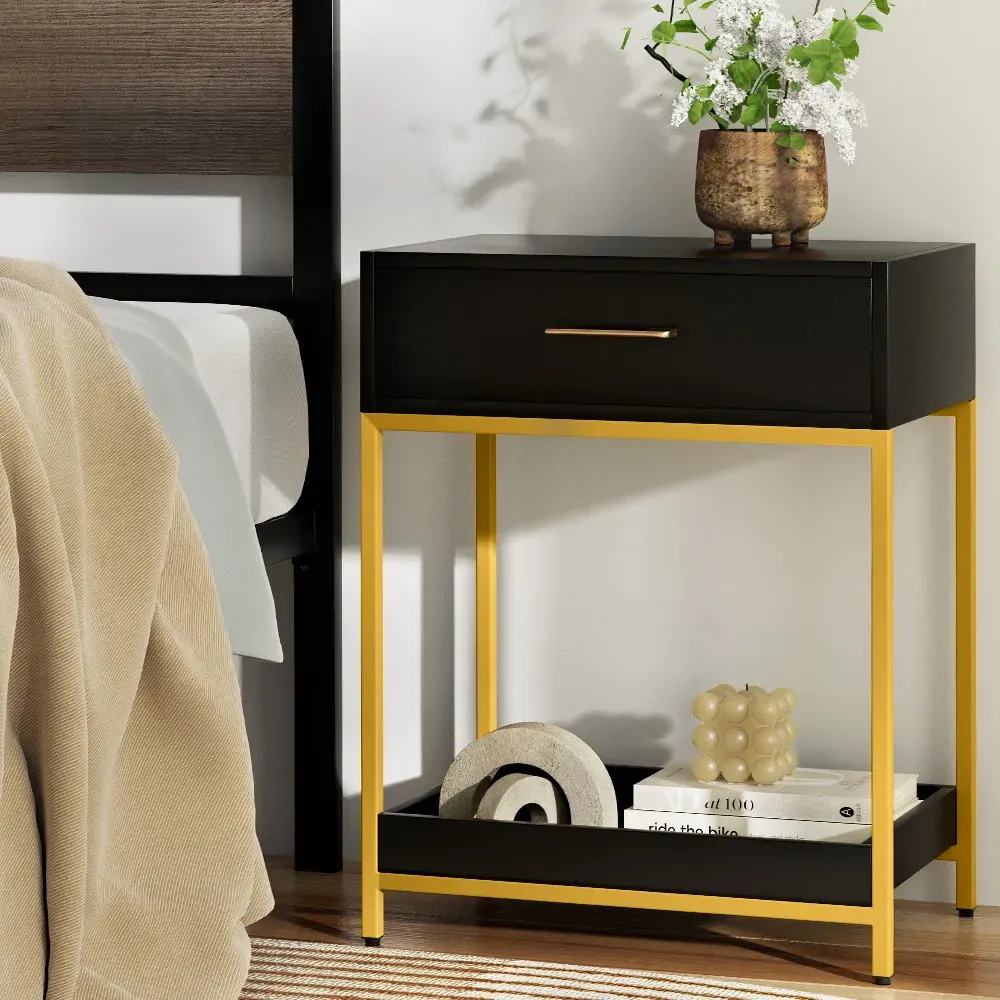 Bedside Table Drawers Side Table Shelf Storage Nightstand Black MASON Bedside Table Drawers Side Table Shelf Storage Nightstand Black MASON