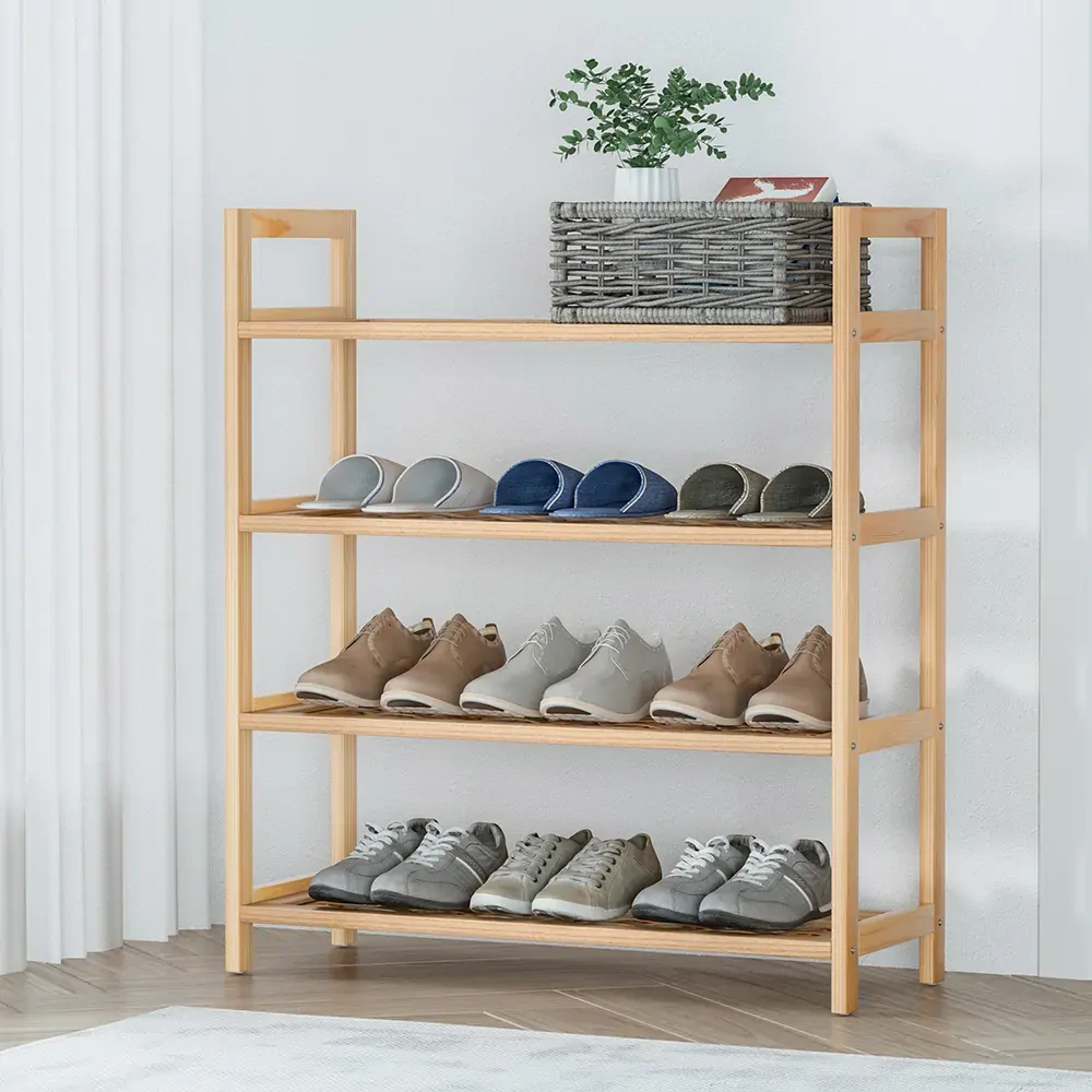 4-tier Shoe Rack 12 Pairs Shoe Storage Weaved Shelves 4-tier Shoe Rack 12 Pairs Shoe Storage Weaved Shelves