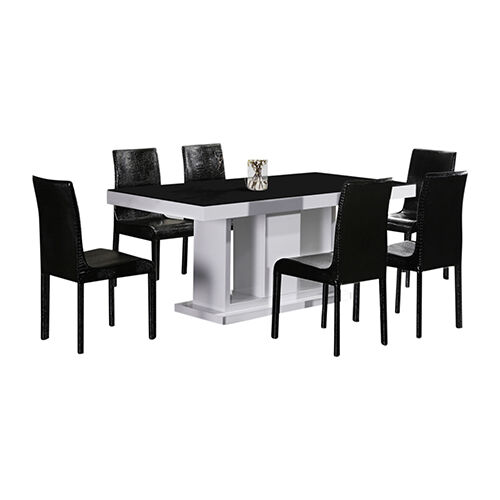Espresso B&W Dining Table with 6X Black Chair Espresso B&W Dining Table with 6X Black Chair