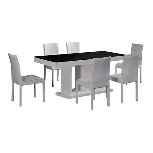Espresso B&W Dining Table with 6X White Chair Espresso B&W Dining Table with 6X White Chair