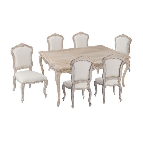 7pcs medium Sizes Oak Wood White Washed Finish Dining Set 7pcs medium Sizes Oak Wood White Washed Finish Dining Set