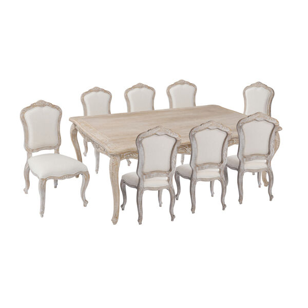 9pcs Large Sizes Oak Wood White Washed Finish Dining Set 9pcs Large Sizes Oak Wood White Washed Finish Dining Set