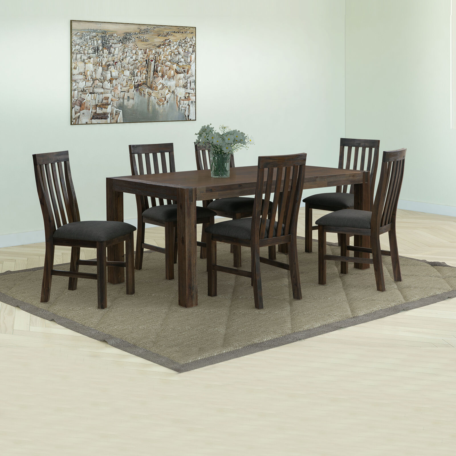 Nowra 9 Pieces Dining Set Chocolate Colour Nowra 9 Pieces Dining Set Chocolate Colour