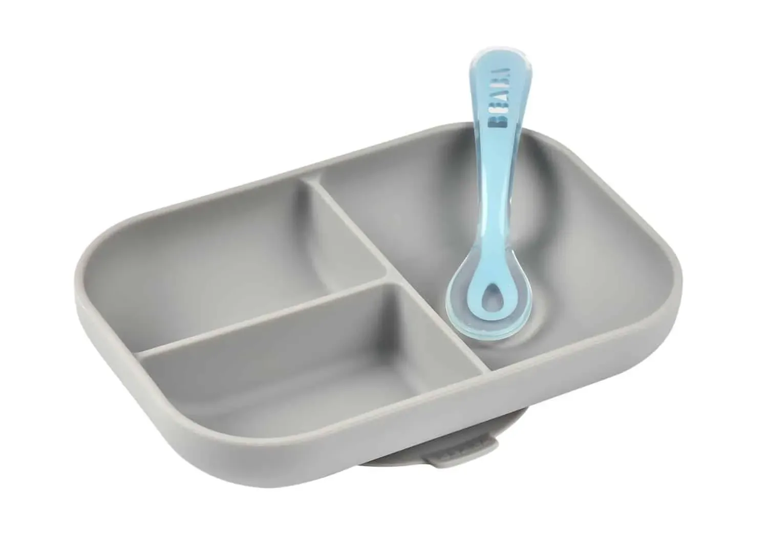 Silicone Suction Divided Plate & Spoon - Grey Silicone Suction Divided Plate & Spoon - Grey