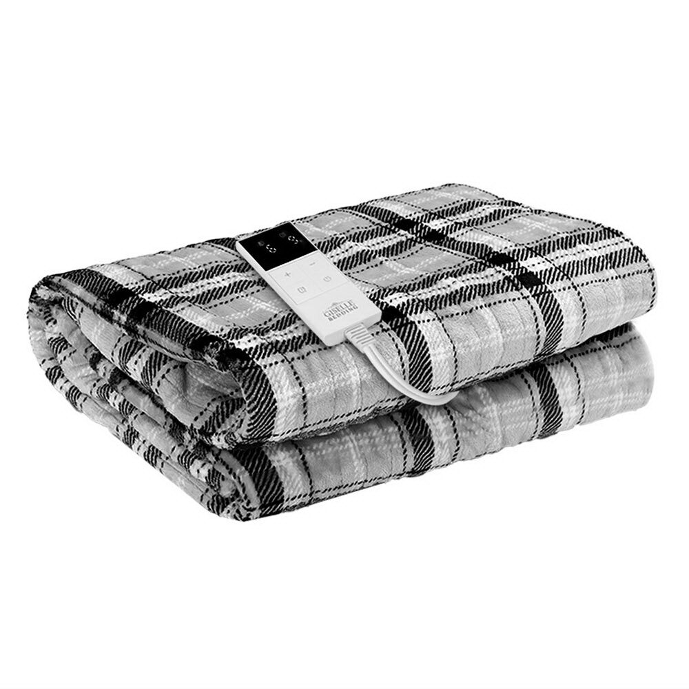 Bedding Electric Throw Rug Flannel Snuggle Blanket Washable Heated Grey and White Checkered Bedding Electric Throw Rug Flannel Snuggle Blanket Washable Heated Grey and White Checkered