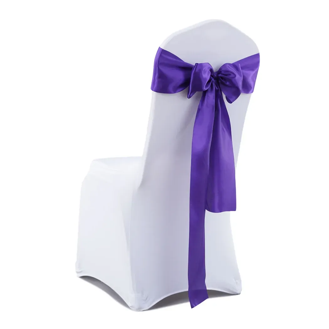 50x Table Runners Coloured Satin Chair Eggplant 50x Table Runners Coloured Satin Chair Eggplant