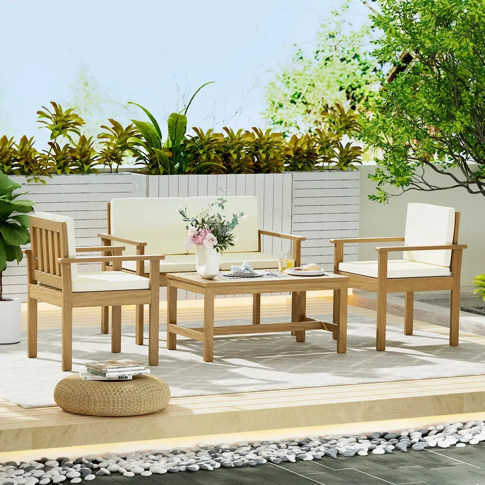 4-Piece Outdoor Sofa Set Wooden Couch Lounge Setting 4-Piece Outdoor Sofa Set Wooden Couch Lounge Setting