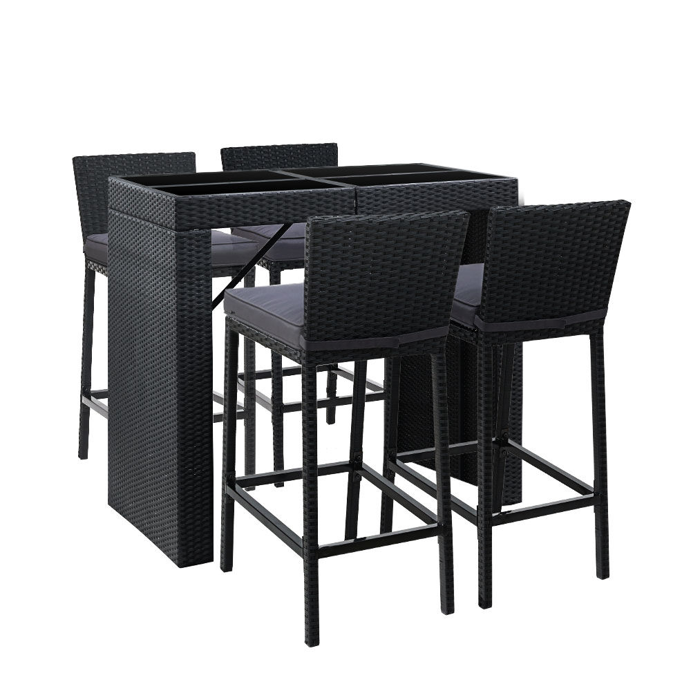 5-Piece Outdoor Bar Set Dining Table Stools Wicker Patio Setting 5-Piece Outdoor Bar Set Dining Table Stools Wicker Patio Setting