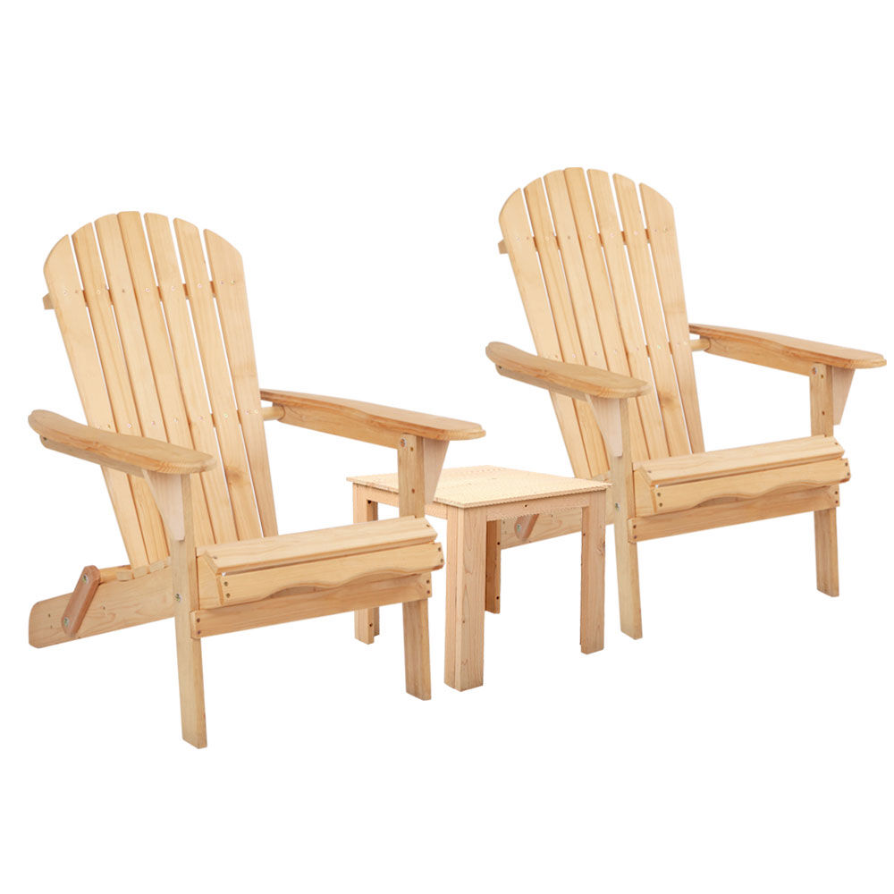 Gardeon 3PC Adirondack Outdoor Table and Chairs Wooden Foldable Beach Chair Natural Gardeon 3PC Adirondack Outdoor Table and Chairs Wooden Foldable Beach Chair Natural