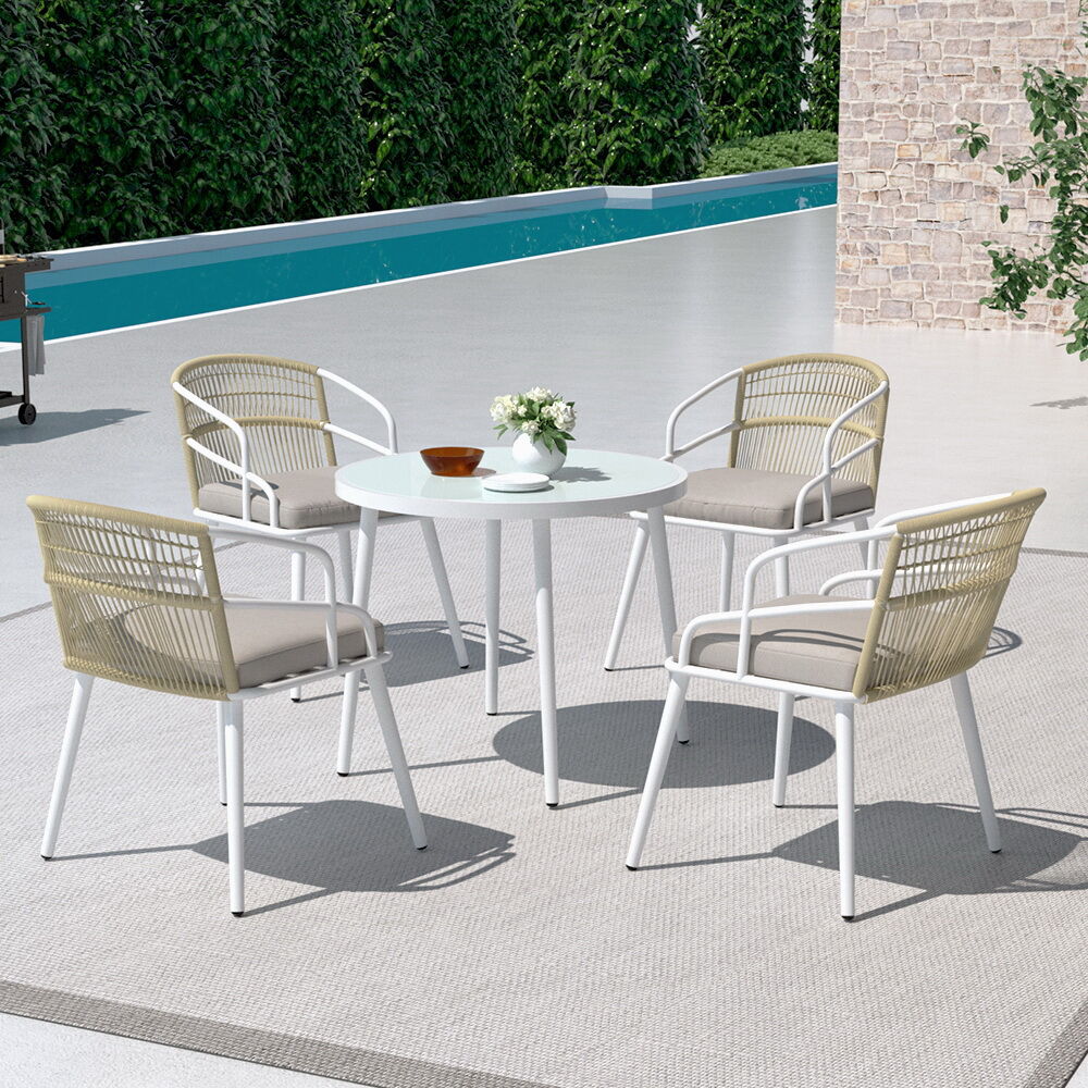 Gardeon Outdoor Dining Set 5 Piece Aluminum Table Chairs Setting White Gardeon Outdoor Dining Set 5 Piece Aluminum Table Chairs Setting White