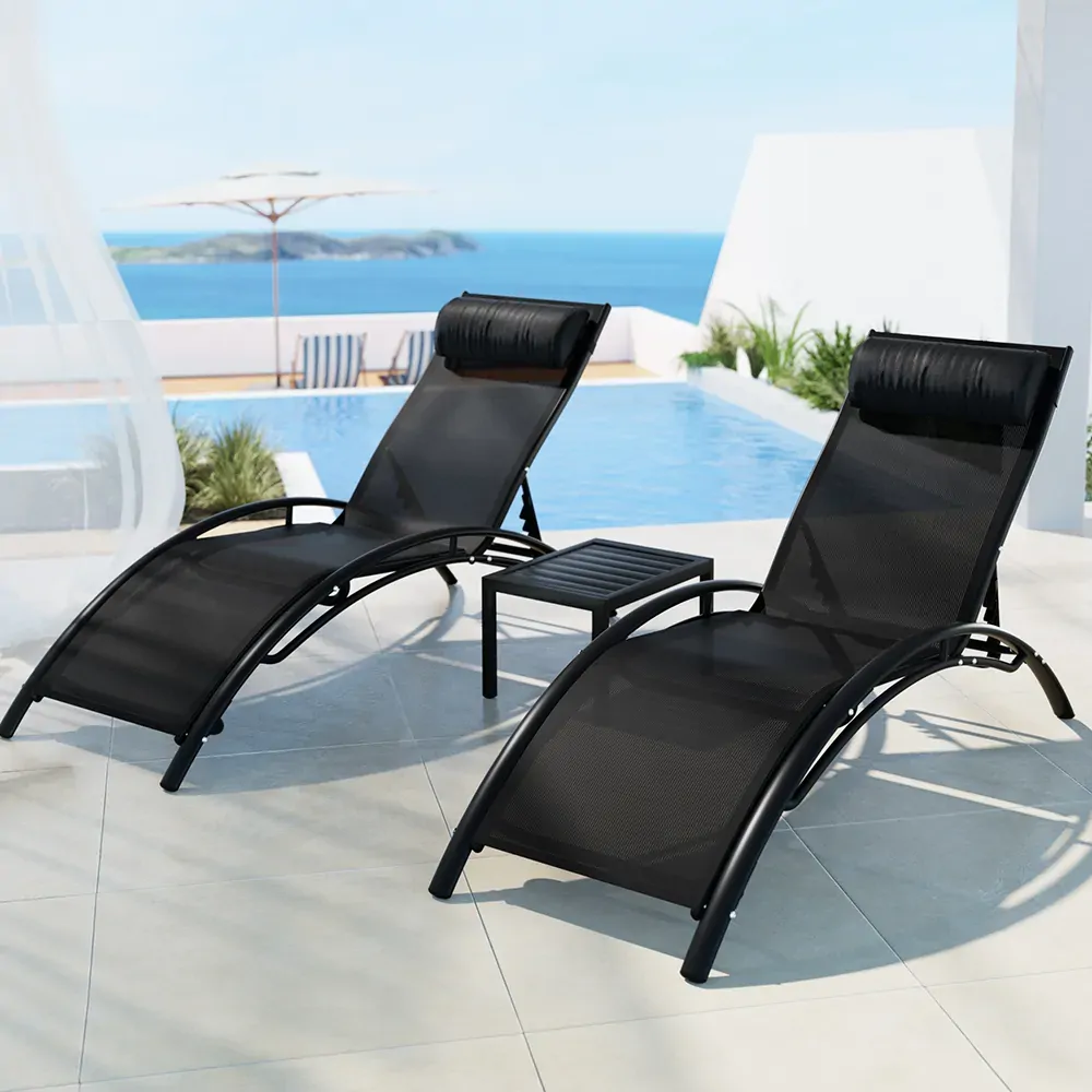 Gardeon 3PC Sun Lounge Outdoor Lounger Steel Table Chairs Patio Furniture Garden Gardeon 3PC Sun Lounge Outdoor Lounger Steel Table Chairs Patio Furniture Garden