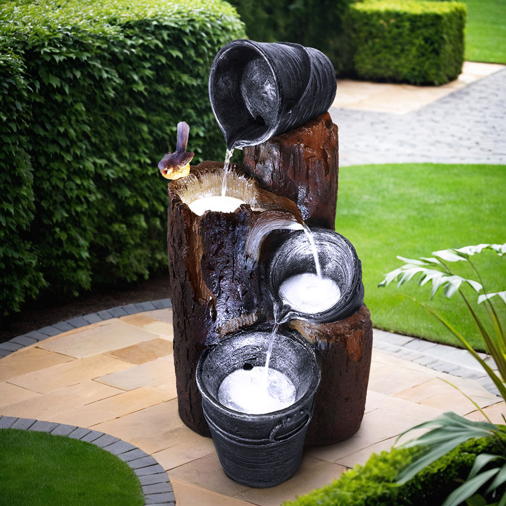 Gardeon Solar Water Feature Cascading Fountain 3-Tier Bucket LED light Bird 76CM Gardeon Solar Water Feature Cascading Fountain 3-Tier Bucket LED light Bird 76CM
