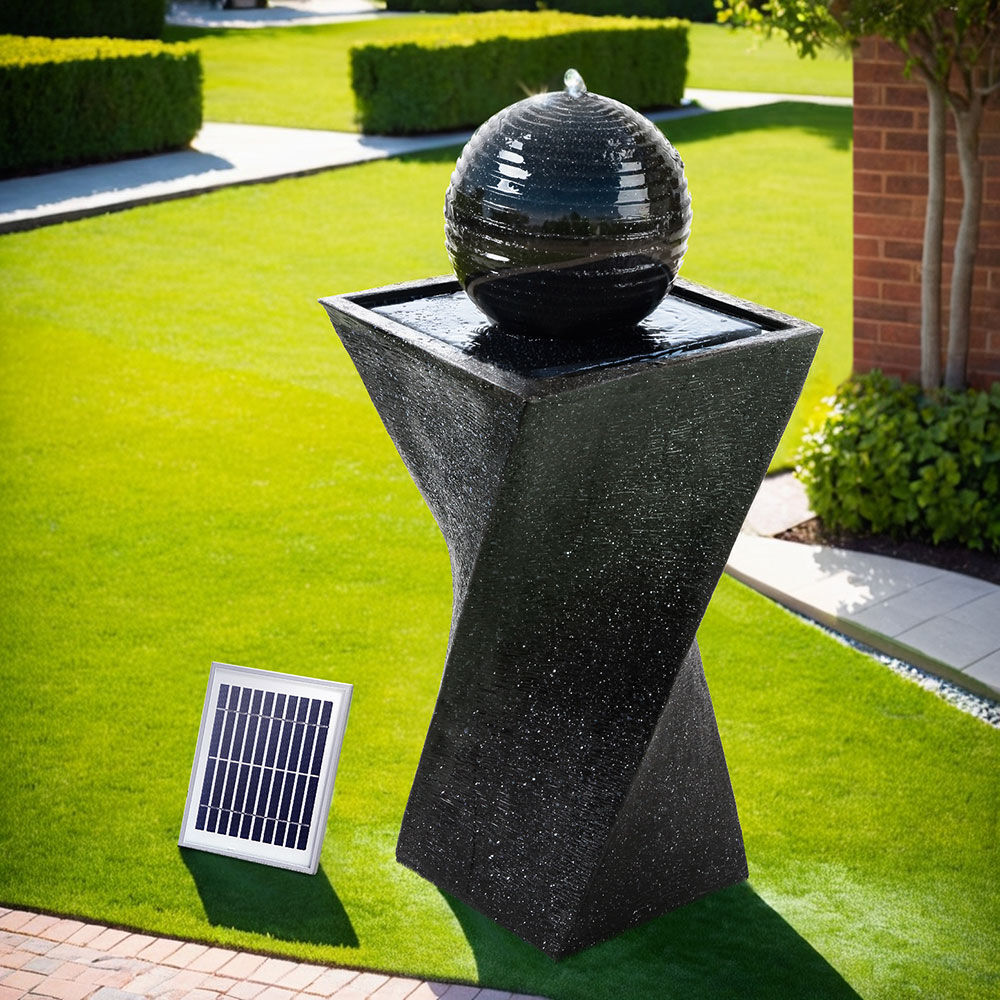 Gardeon Solar Water Feature Twisted Fountain LED Light Bird Bath 85CM Black Gardeon Solar Water Feature Twisted Fountain LED Light Bird Bath 85CM Black