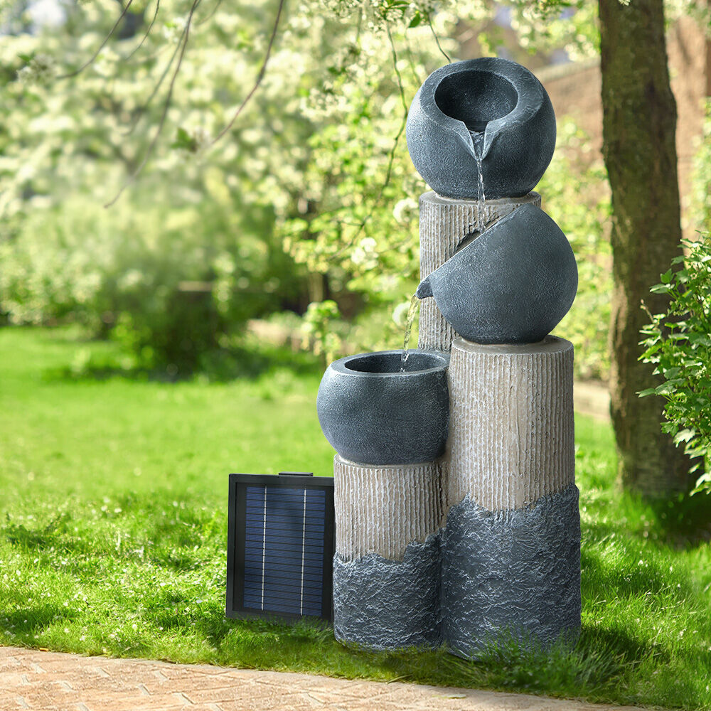 Gardeon Solar Water Feature Cascading Fountain 3-Tier Pot LED Lights 76CM Grey Gardeon Solar Water Feature Cascading Fountain 3-Tier Pot LED Lights 76CM Grey
