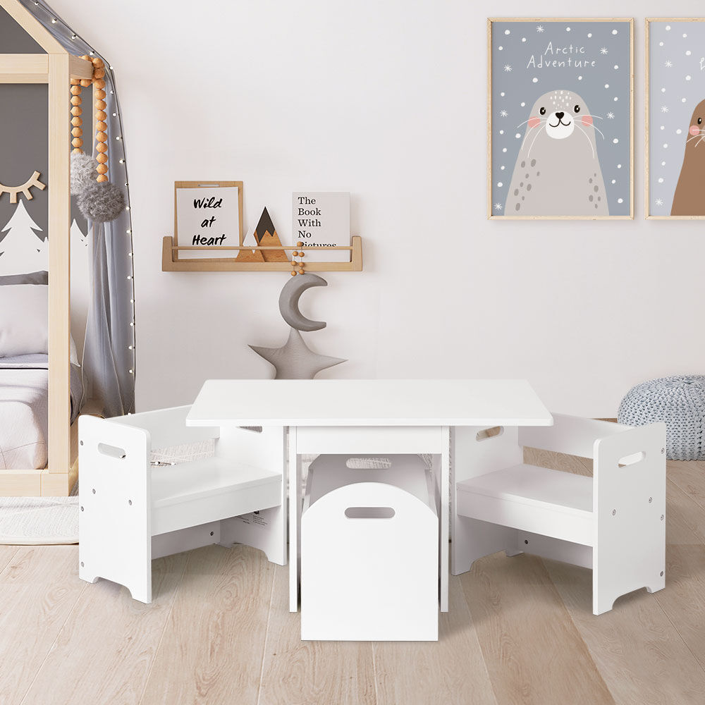 3PCS Kids Table and Chairs Set Storage Toys Play Activity Desk 3PCS Kids Table and Chairs Set Storage Toys Play Activity Desk