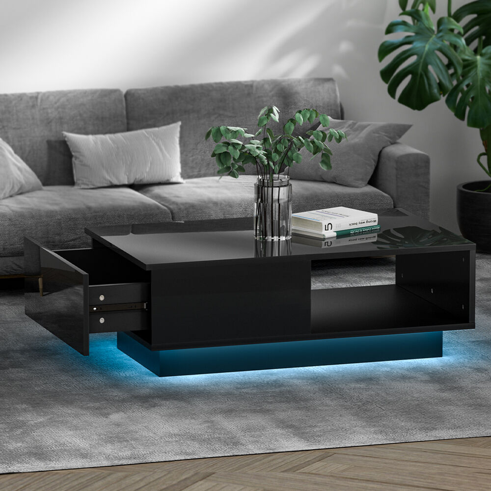 Artiss Coffee Table Led Lights Black Artiss Coffee Table Led Lights Black