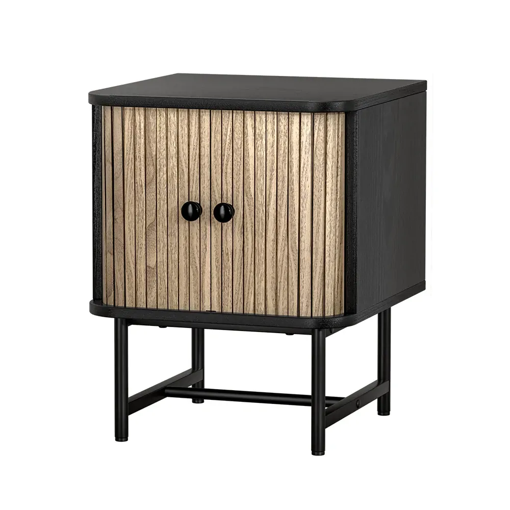Bedside Table Side End Table Slidng Doors Storage Nightstand Black BORIS Bedside Table Side End Table Slidng Doors Storage Nightstand Black BORIS