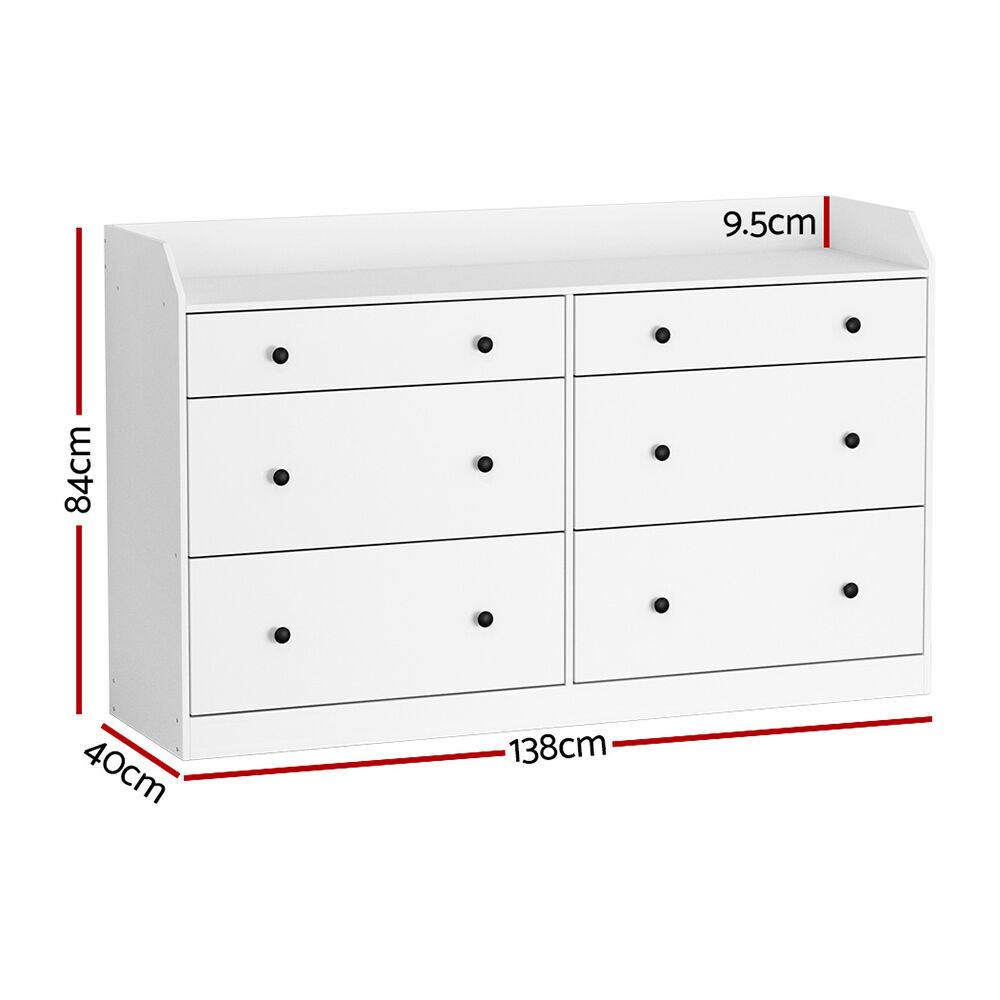 Artiss 6 Chest of Drawers - PETE White Artiss 6 Chest of Drawers - PETE White