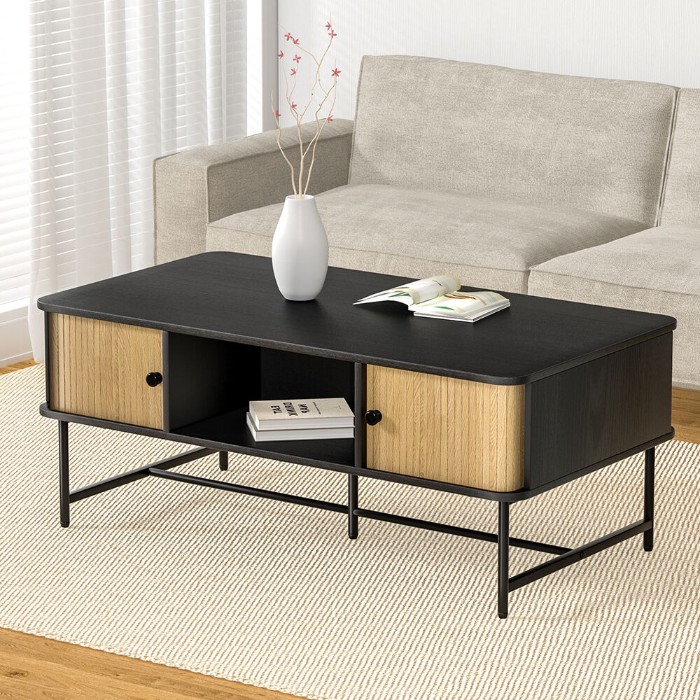 Artiss Coffee Table Sliding Drawer Door Black Boris Artiss Coffee Table Sliding Drawer Door Black Boris