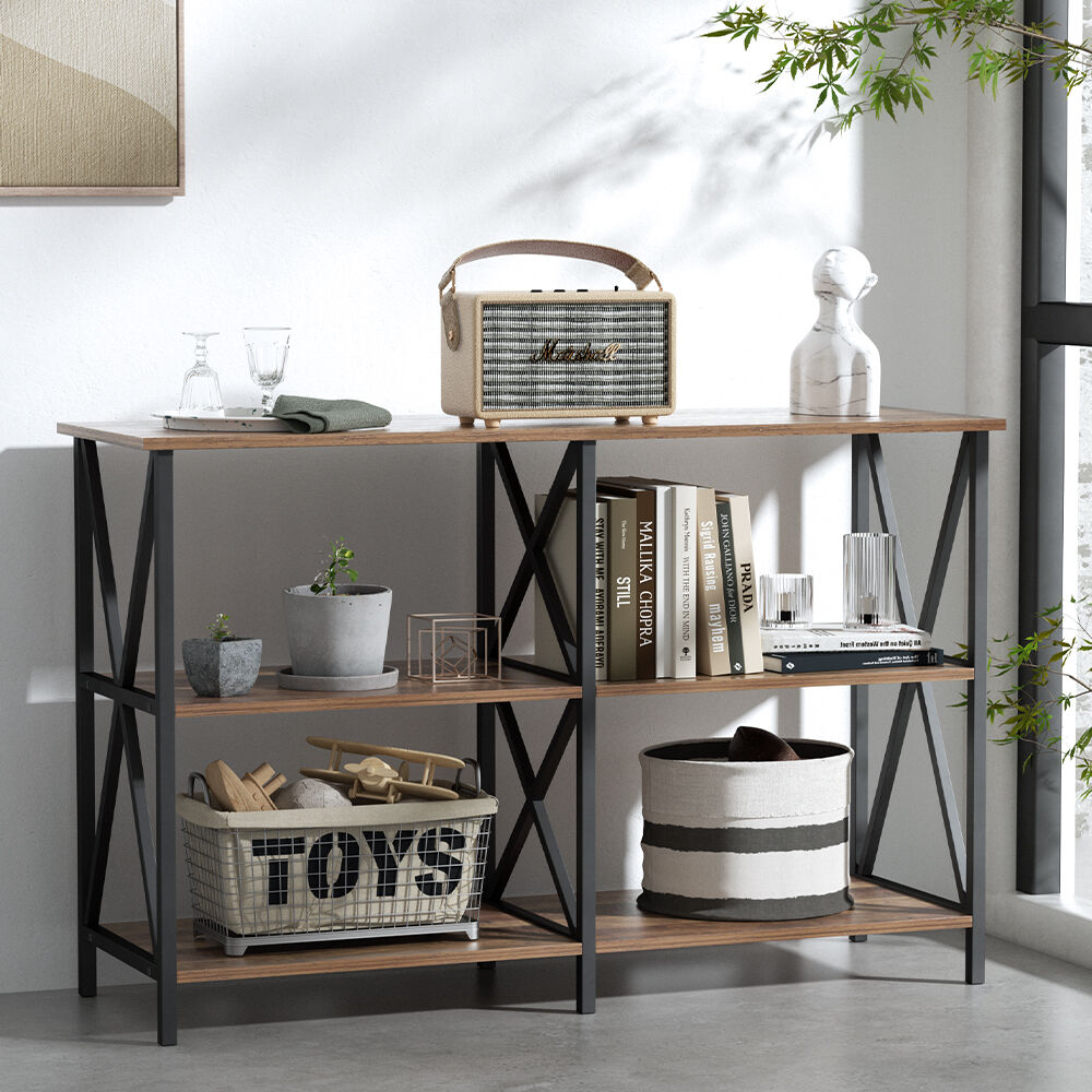 Artiss Console Table 120CM 3-tier Walnut Xiah Artiss Console Table 120CM 3-tier Walnut Xiah