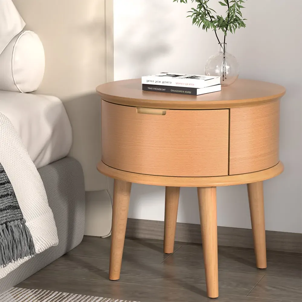 Bedside Table Drawers Curved Side End Table Storage Nightstand Oak ENZO Bedside Table Drawers Curved Side End Table Storage Nightstand Oak ENZO
