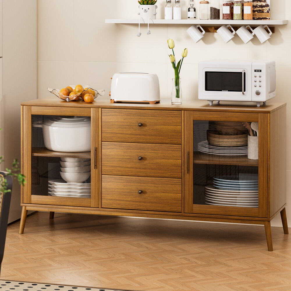 Buffet Sideboard Glass Doors - Oak Buffet Sideboard Glass Doors - Oak
