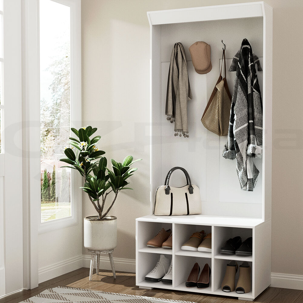 Artiss Shoe Rack Cabinet Hall Tree Coat Rack 180CM White Artiss Shoe Rack Cabinet Hall Tree Coat Rack 180CM White
