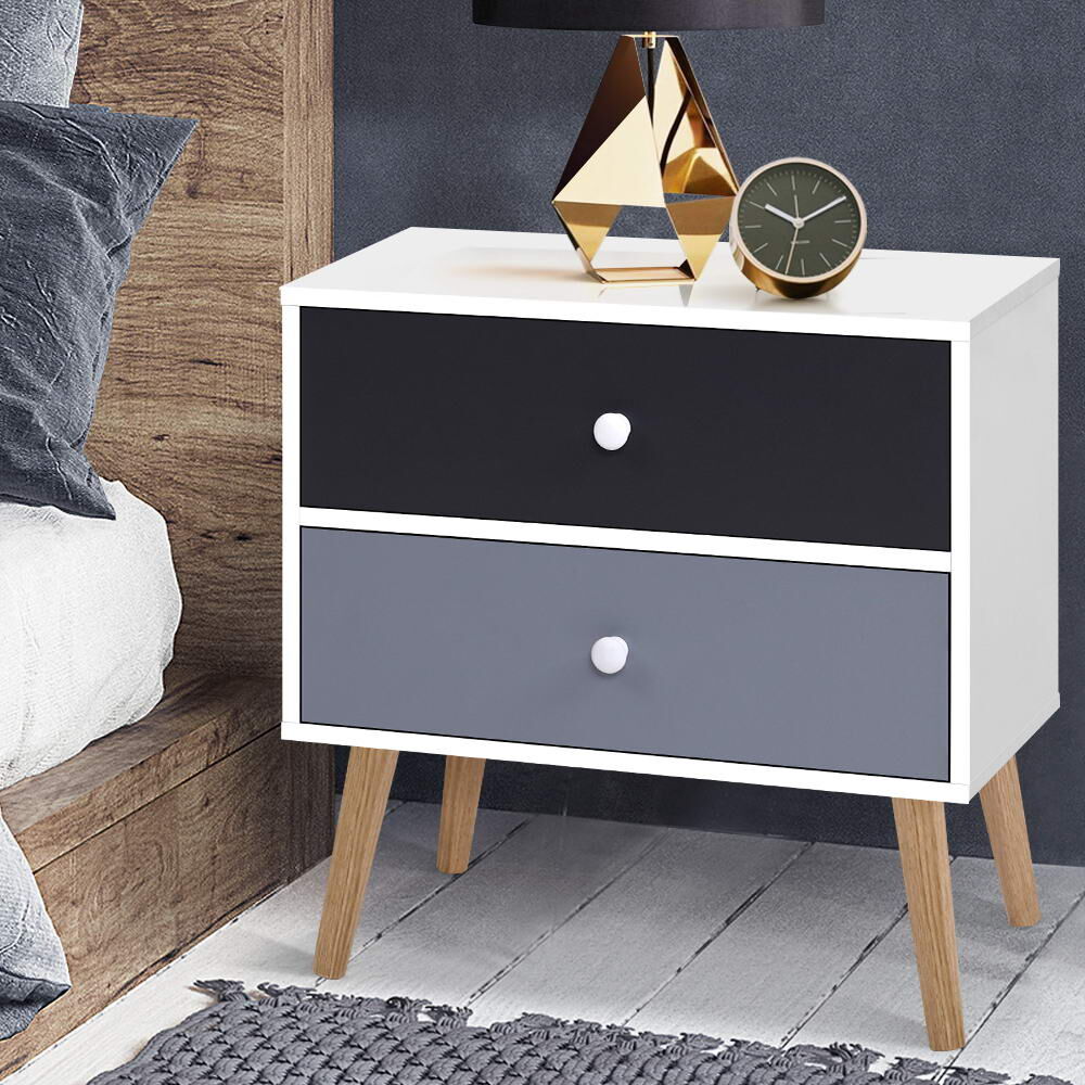 Bedside Table 2 Drawers - BONDS White Bedside Table 2 Drawers - BONDS White