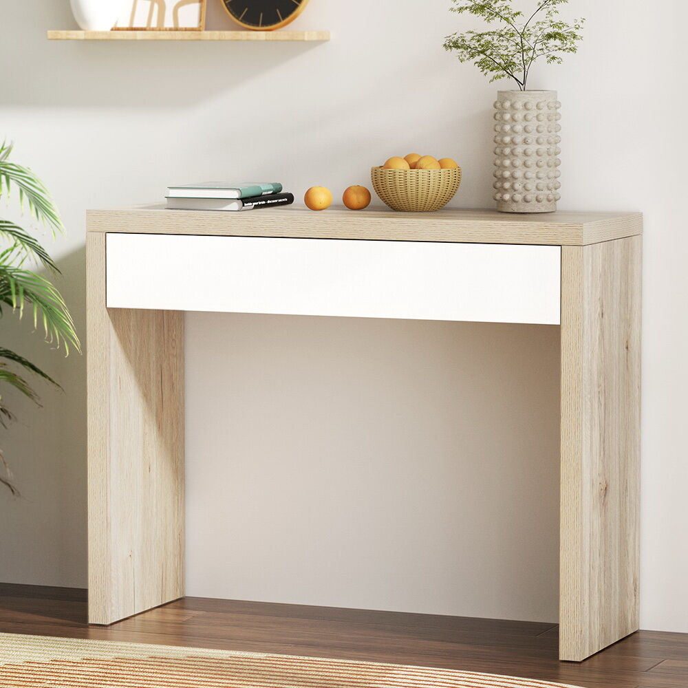 Artiss Console Table Storage Drawer Jory White Pine Artiss Console Table Storage Drawer Jory White Pine