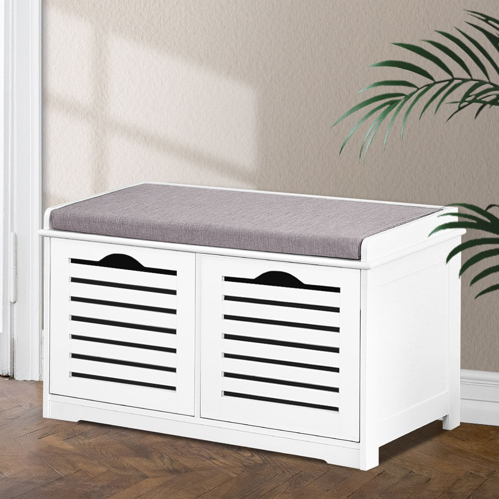 Fabric Shoe Bench with Drawers - White & Grey Fabric Shoe Bench with Drawers - White & Grey