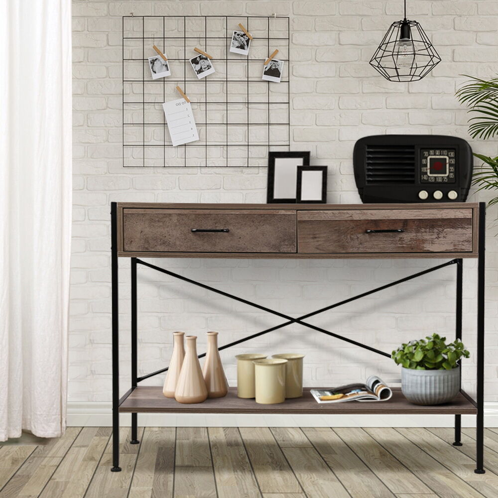 Artiss Console Table 2 Drawers Walnut Marconi Artiss Console Table 2 Drawers Walnut Marconi