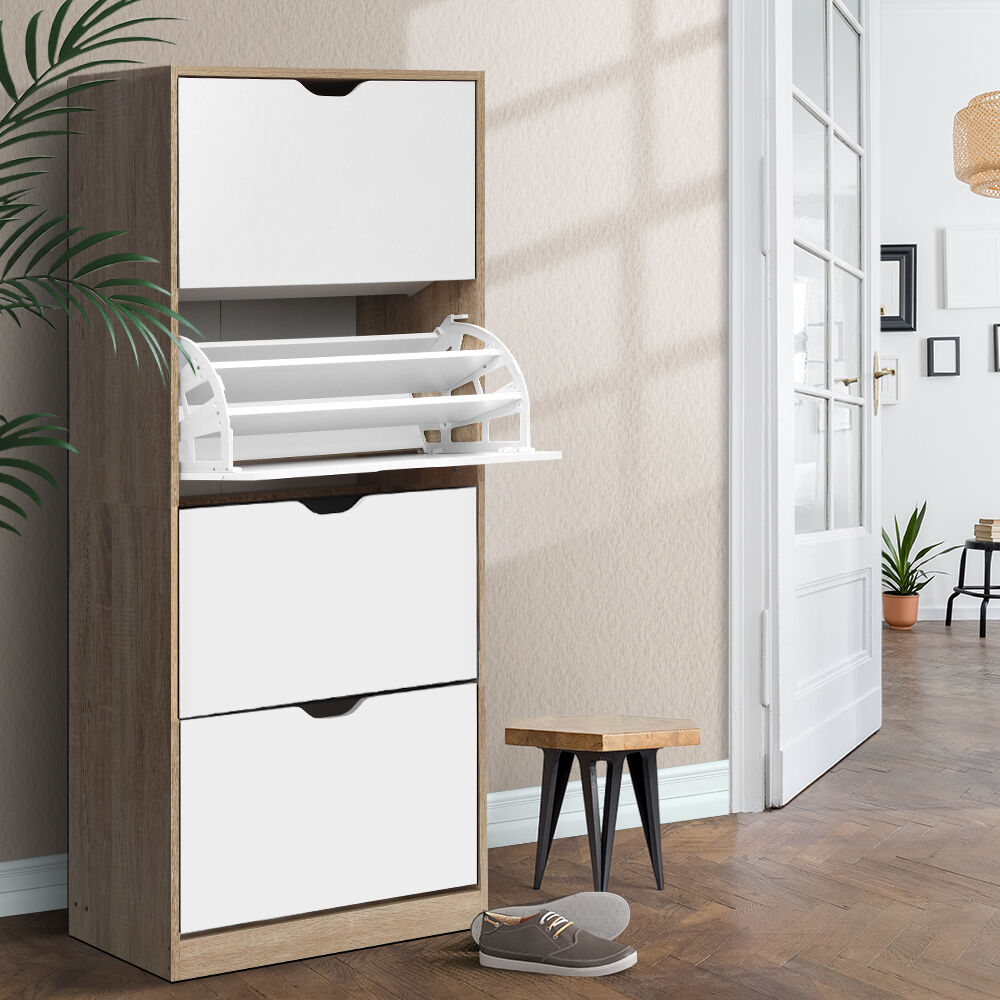 Artiss Shoe Rack Cabinet 60 Pairs 4-tier White Elen Artiss Shoe Rack Cabinet 60 Pairs 4-tier White Elen