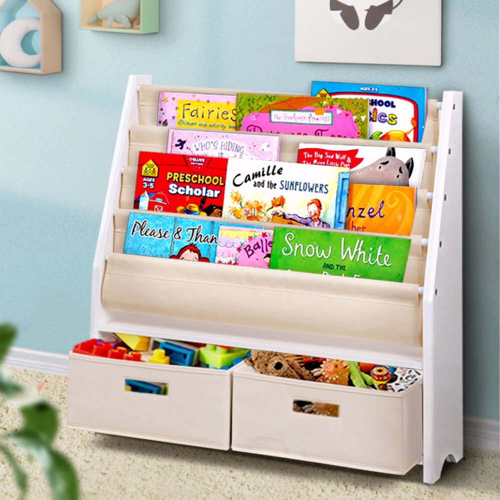 4 Tiers Kids Bookshelf Magazine Rack Children Bookcase Organiser Drawer 4 Tiers Kids Bookshelf Magazine Rack Children Bookcase Organiser Drawer