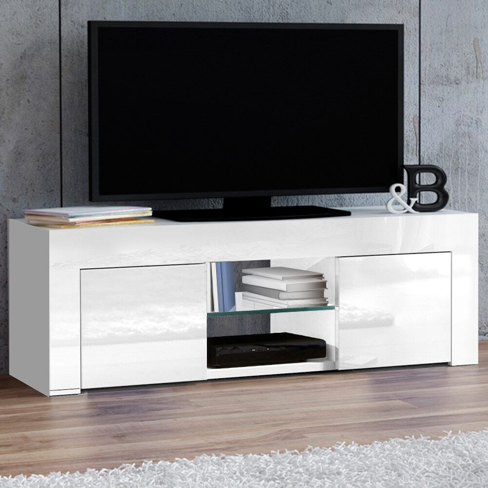 130cm High Gloss TV Stand Entertainment Unit Storage Cabinet Tempered Glass Shelf White 130cm High Gloss TV Stand Entertainment Unit Storage Cabinet Tempered Glass Shelf White