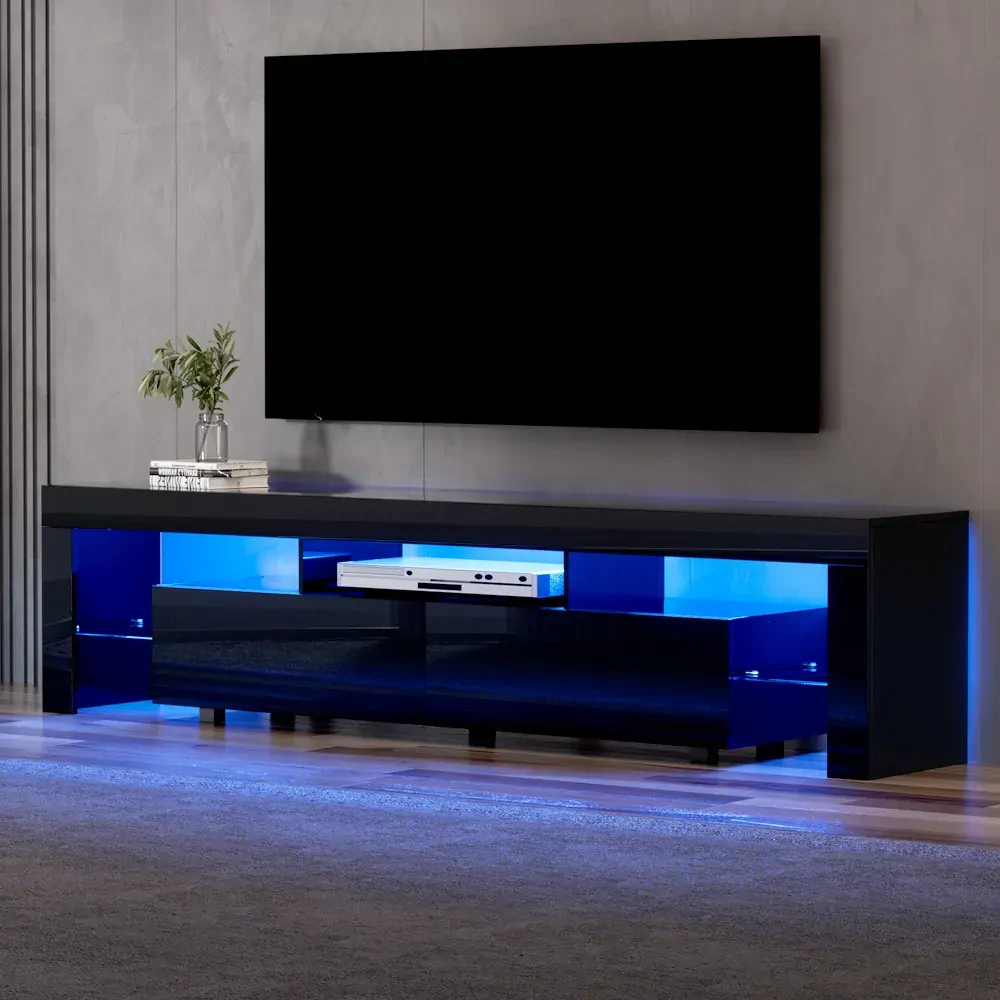 TV Cabinet Entertainment Unit Stand RGB LED Gloss Furniture 200cm Black TV Cabinet Entertainment Unit Stand RGB LED Gloss Furniture 200cm Black