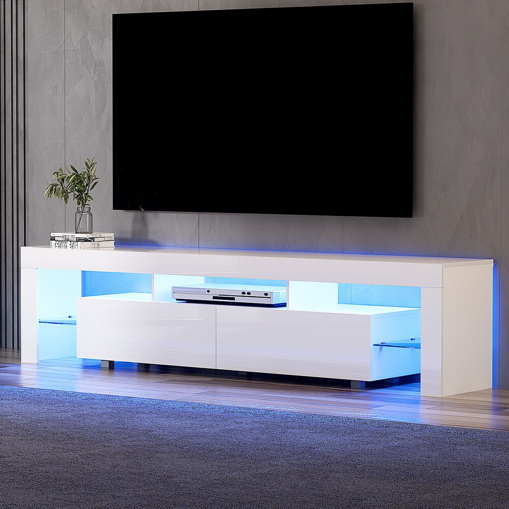 TV Cabinet Entertainment Unit Stand RGB LED Gloss Furniture 200cm White TV Cabinet Entertainment Unit Stand RGB LED Gloss Furniture 200cm White