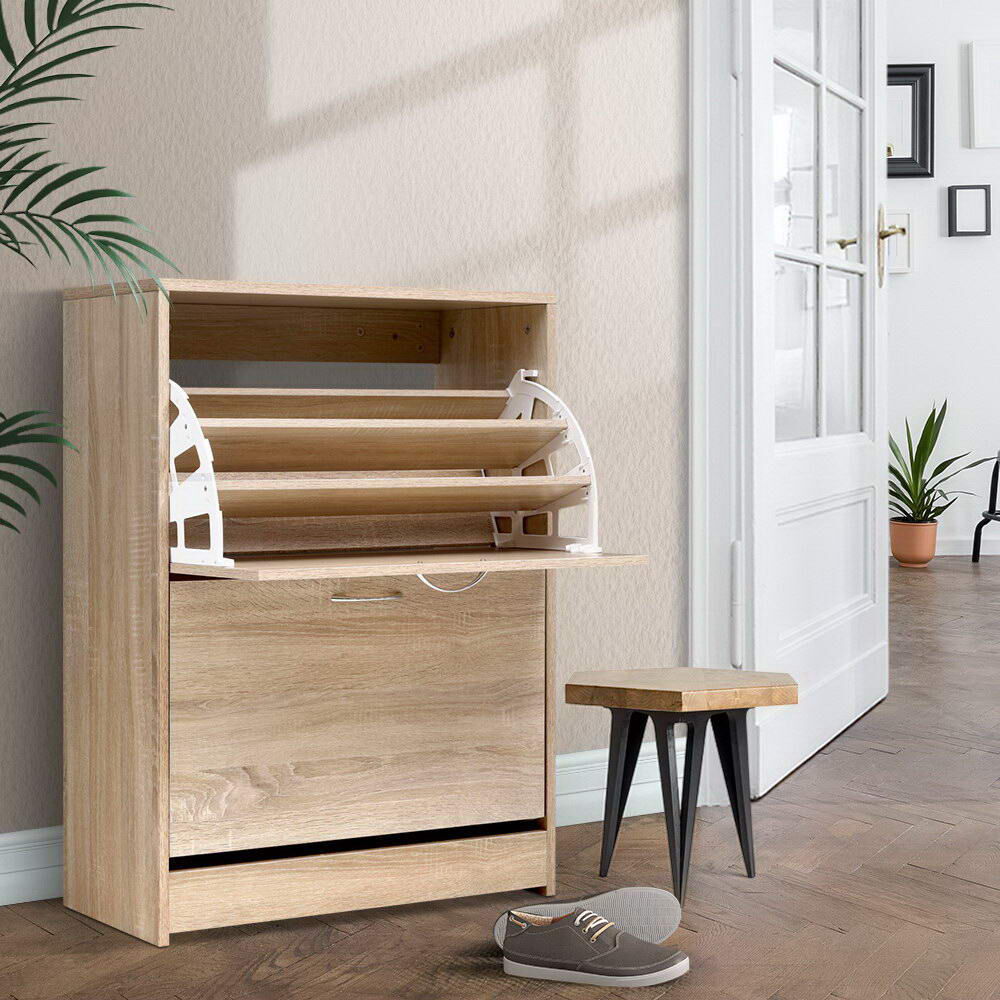 Artiss Shoe Rack Cabinet 24 Pairs 3-tier Wood Nina Artiss Shoe Rack Cabinet 24 Pairs 3-tier Wood Nina
