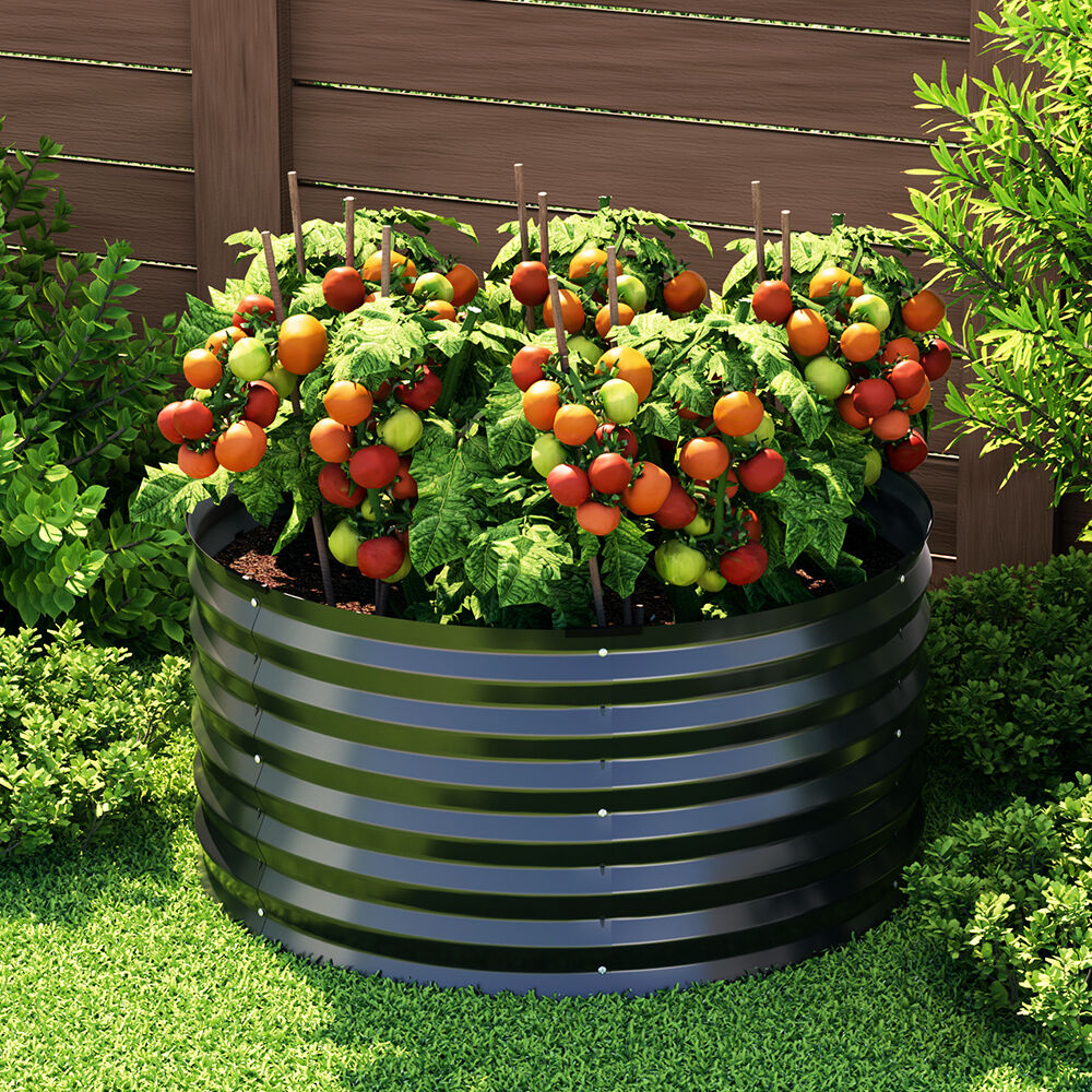 Green Fingers Garden Bed 90X45cm Round Latches Planter Box Raised Galvanised Herb Green Fingers Garden Bed 90X45cm Round Latches Planter Box Raised Galvanised Herb