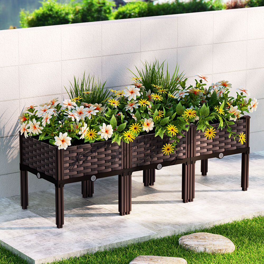 Green Fingers Garden Bed 120x40x36cm PP Planter Box Raised Container Growing Herb Green Fingers Garden Bed 120x40x36cm PP Planter Box Raised Container Growing Herb