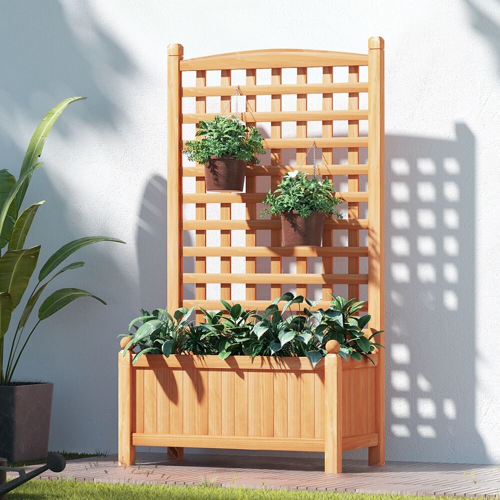 Green Fingers Garden Bed Wooden 64x35x115cm Planter Raised Box Container Trellis Green Fingers Garden Bed Wooden 64x35x115cm Planter Raised Box Container Trellis
