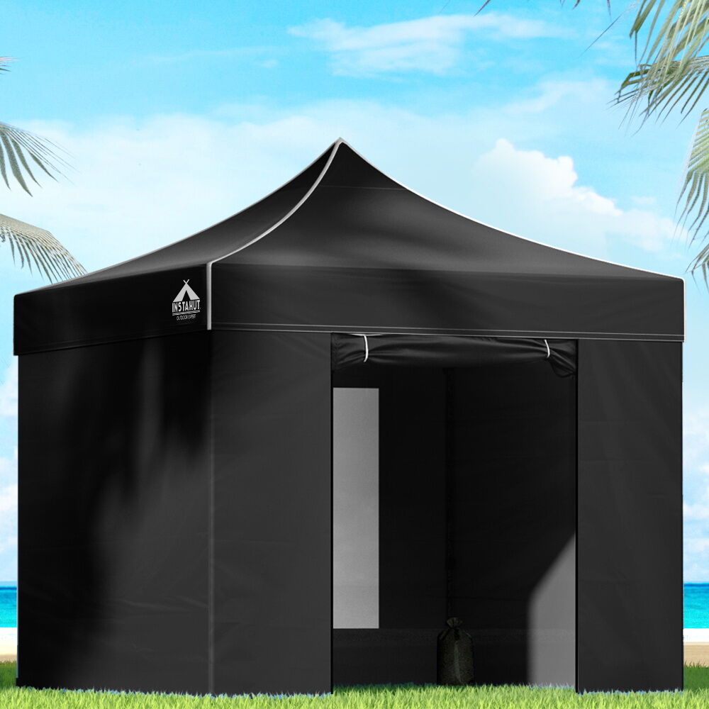 Instahut Gazebo Pop Up Marquee 3x3m Folding Tent Wedding Gazebos 500D Black Instahut Gazebo Pop Up Marquee 3x3m Folding Tent Wedding Gazebos 500D Black